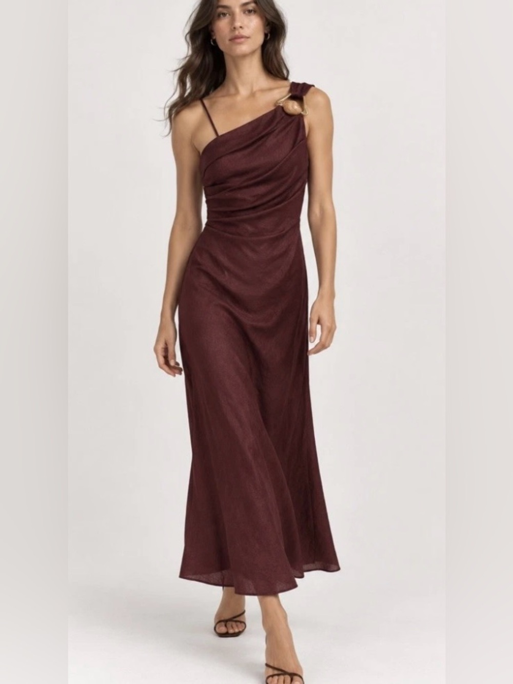 Zara 100% linen one shoulder midi dress